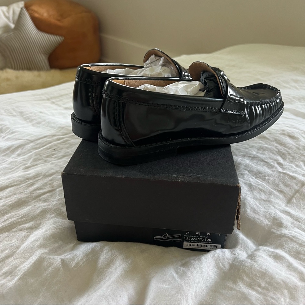 MASSIMO DUTTI Black Leather Penny Loafers Size 6.5 - Picture 6 of 7
